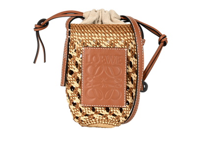 Cylinder Pocket Bag, &pound;250, Handbags, Beige/Brown, Leather/Raffia, Front view